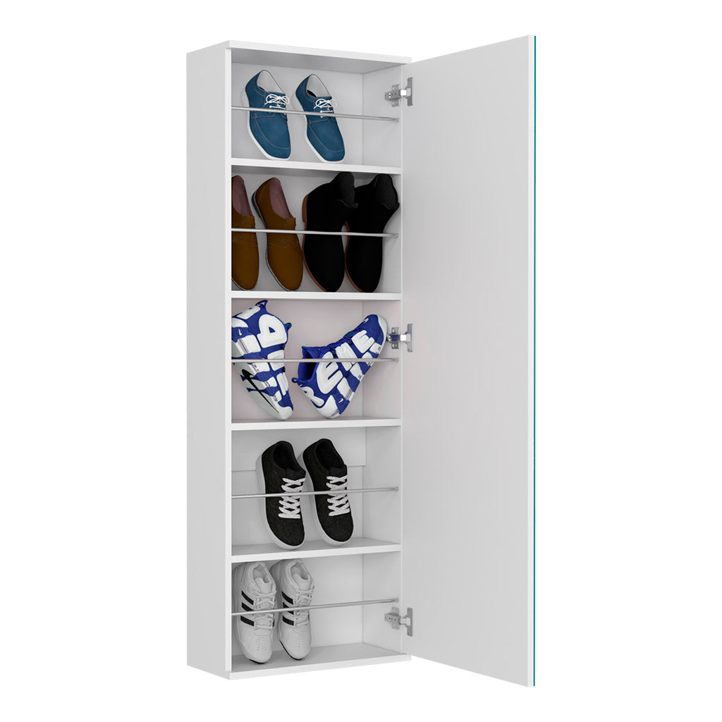 Leto Wall Mounted Shoe Rack With Mirror, Single Door, Capacity For Ten Shoes