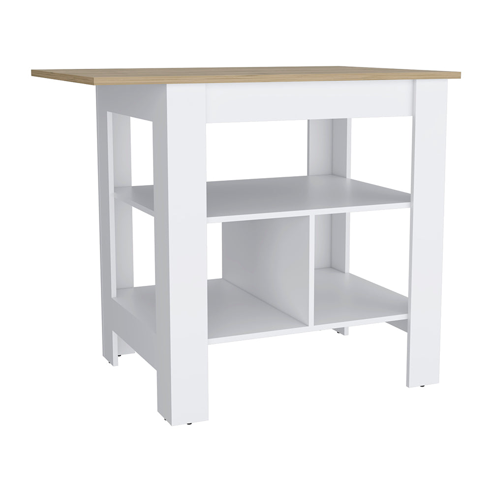 Macondo Kitchen Island, Three Shelves, Solid Top