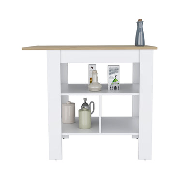 Macondo Kitchen Island, Three Shelves, Solid Top