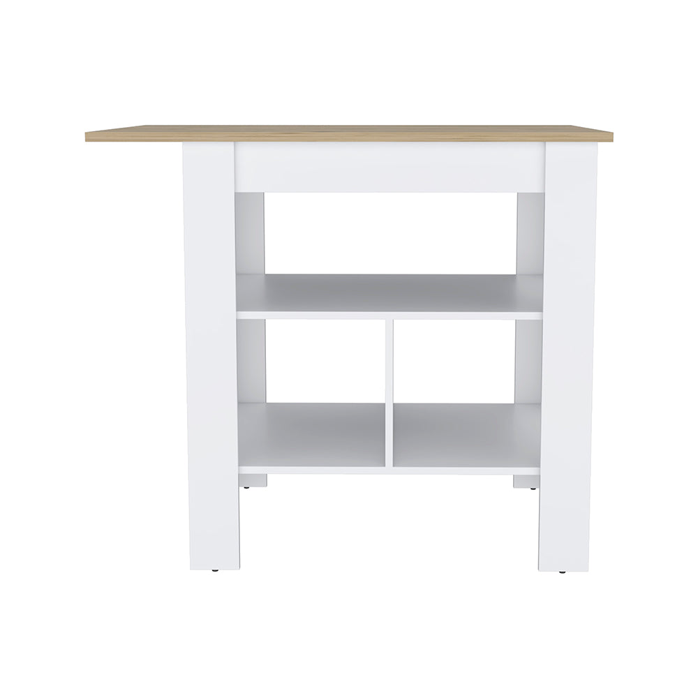 Macondo Kitchen Island, Three Shelves, Solid Top