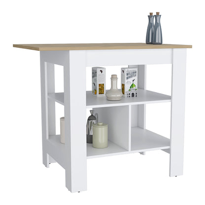 Macondo Kitchen Island, Three Shelves, Solid Top