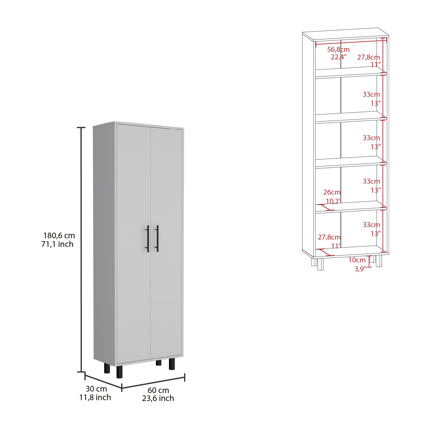 Napoles Multistorage Pantry Cabinet, 5 Interior Shelves, Metal Handle