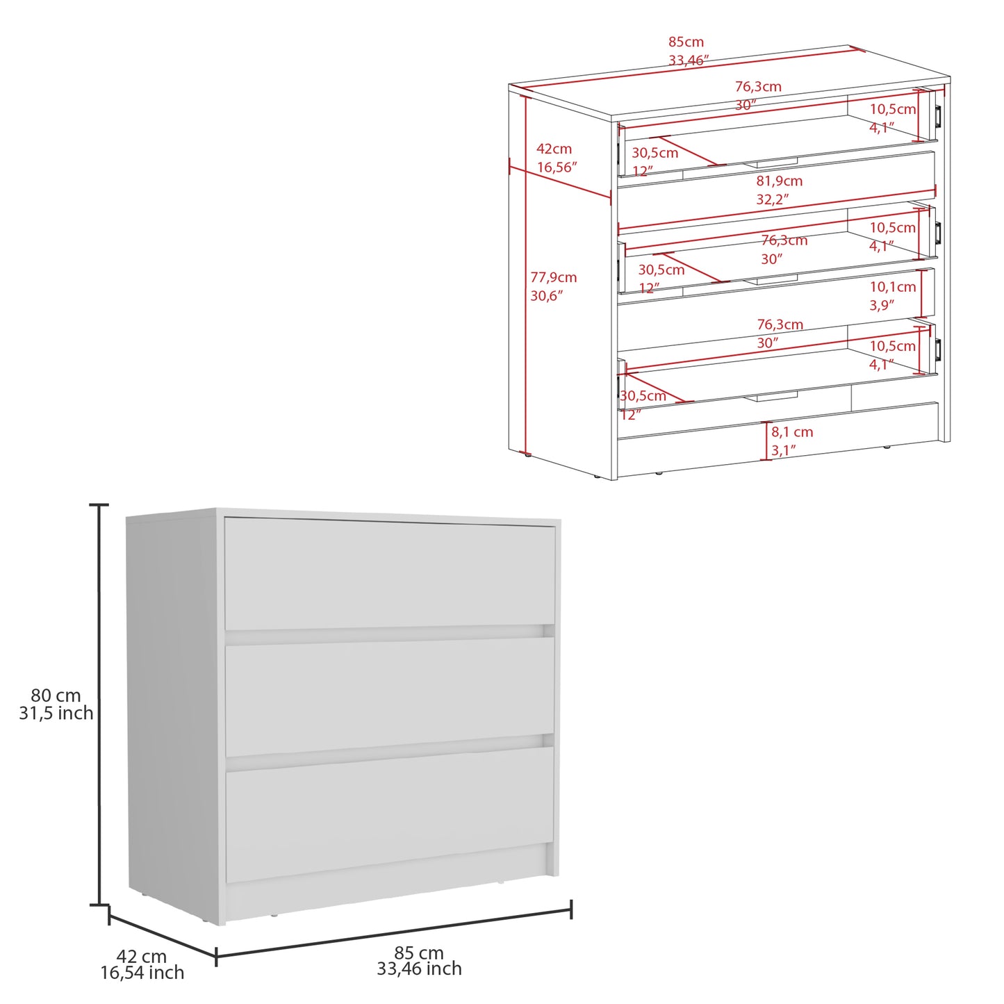 Austin Three Drawer Dresser, Pull Out Mechanism