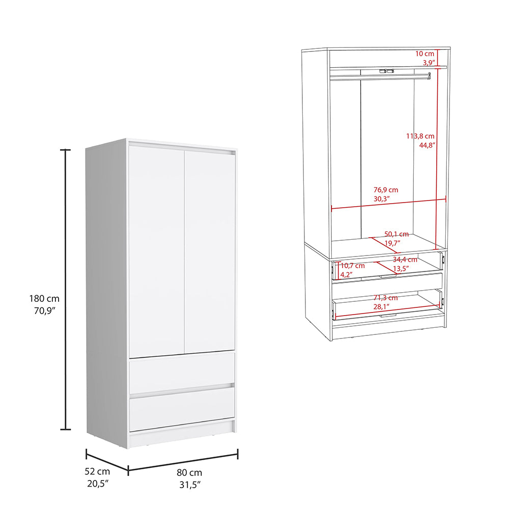 Austin 2 Drawers Armoire, Double Door, Hanging Rod