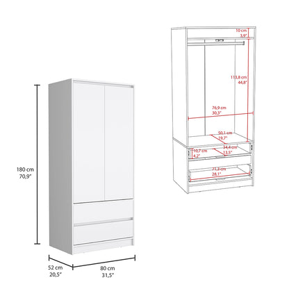 Austin 2 Drawers Armoire, Double Door, Hanging Rod