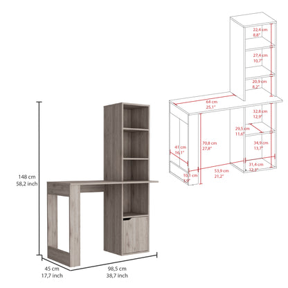 Oiwa Computer Desk with Bookcase and Cabinet, Light Gray Finish