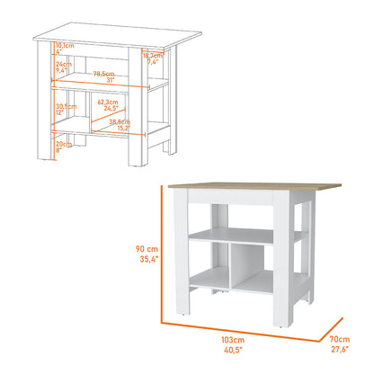 Macondo Kitchen Island, Three Shelves, Solid Top