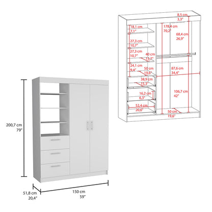 Kenya 3 Drawers Armoire, Double Door, 3-Tier Shelf