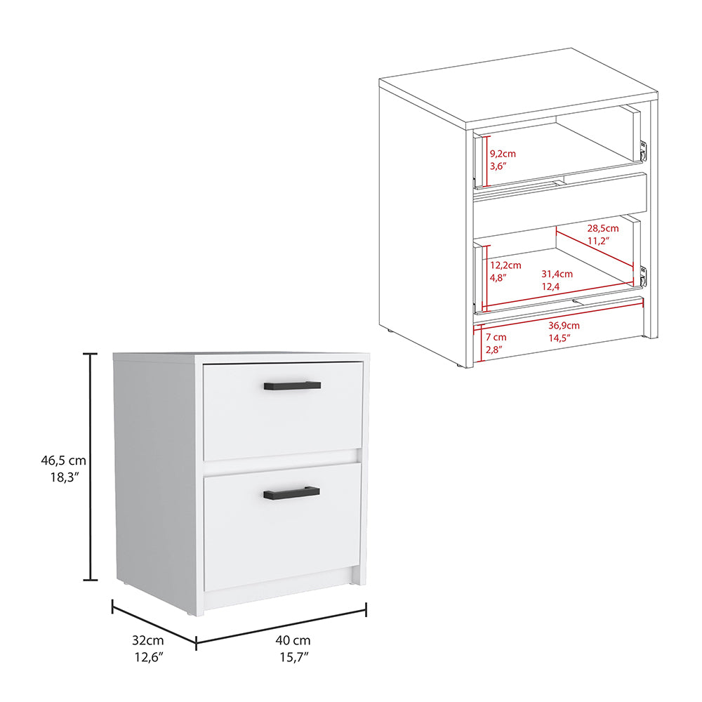 Trivor 2 Drawers Nightstand, Metal Handles