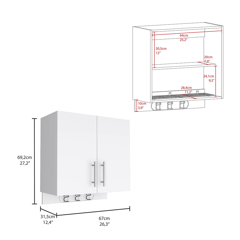 Kymo Wall Storage Cabinet, 2 Doors, Broom Hangers