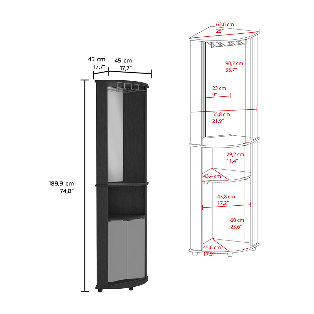 Chicago Corner Bar Cabinet, Rack, Glass Door