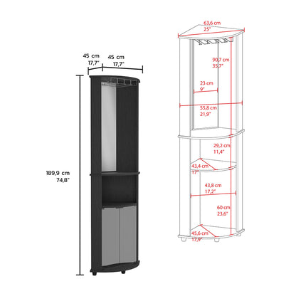 Chicago Corner Bar Cabinet, Rack, Glass Door