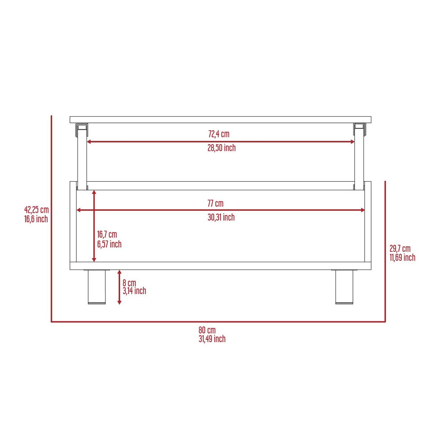 Gambia Lift Top Coffee Table, Four Legs