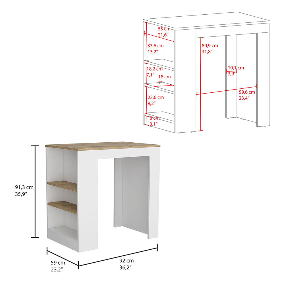 Portree Kitchen Island with 3-Side Shelves