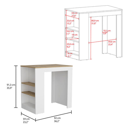 Portree Kitchen Island with 3-Side Shelves