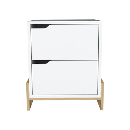 Luss Nightstand, Bedside Table with 2-Drawers, White and Macadamia Finish