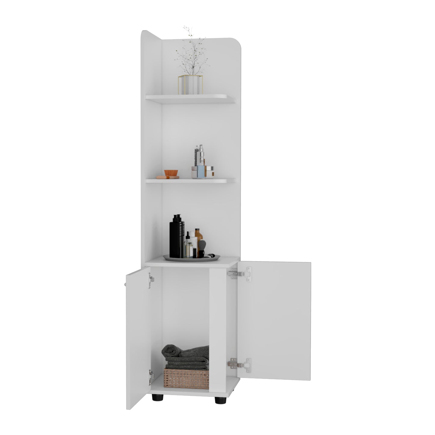 Malibu Freestanding Linen Cabinet, 2-Doors, Open Shelves