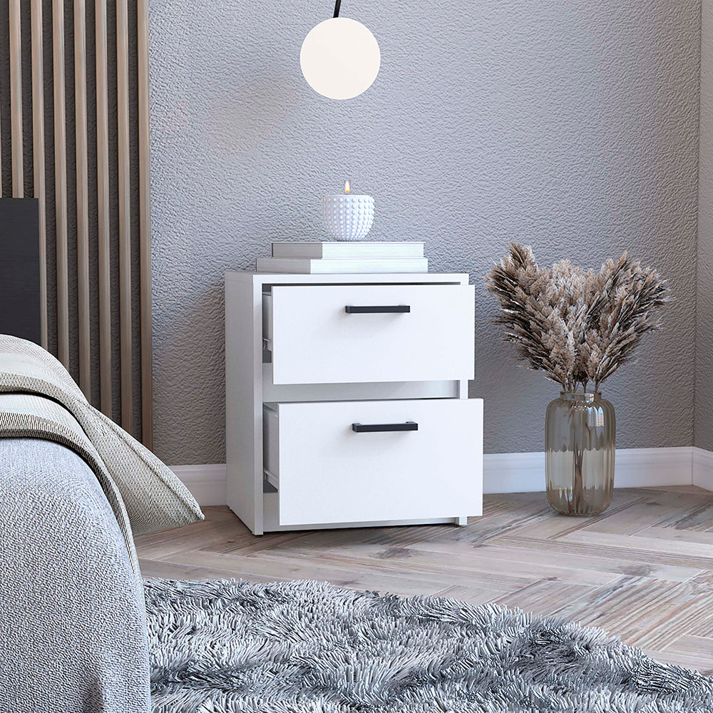 Trivor 2 Drawers Nightstand, Metal Handles