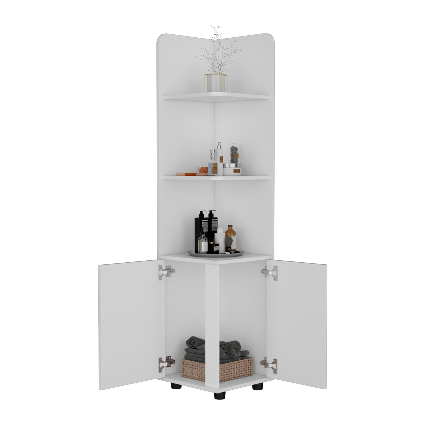 Malibu Freestanding Linen Cabinet, 2-Doors, Open Shelves