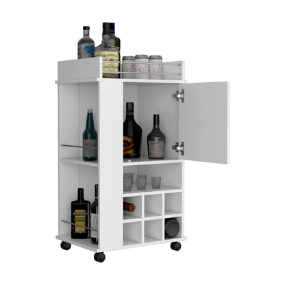 Fargo Bar Cart with Cabinet, 6 Built-in Wine Rack and Casters