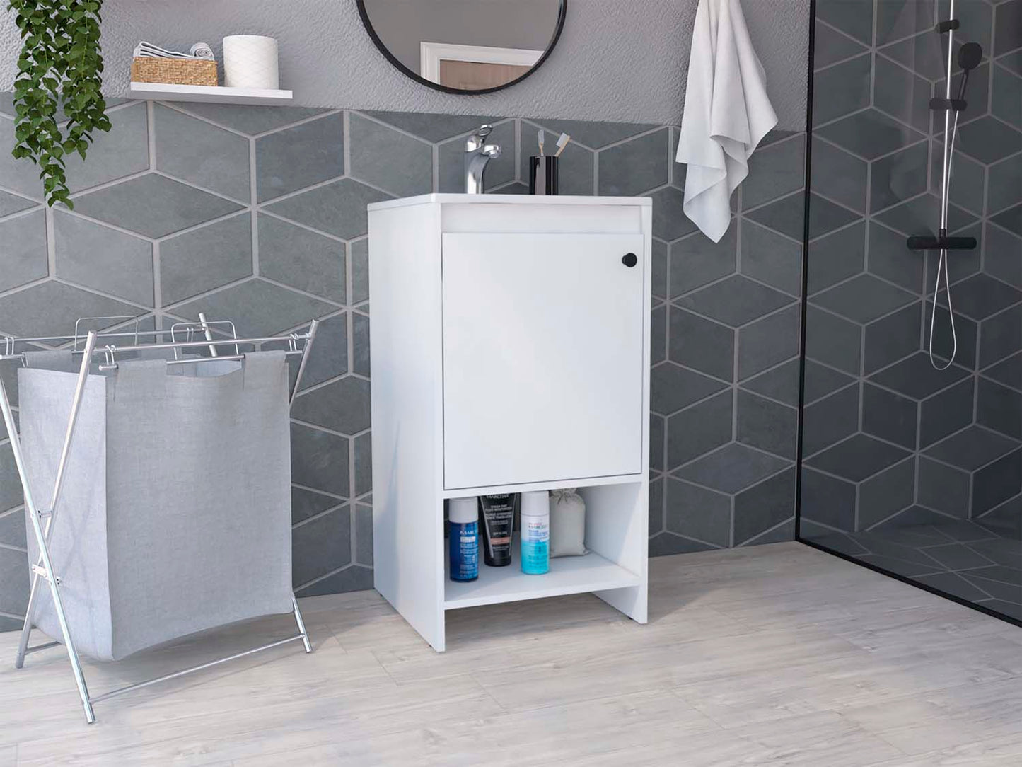 Jane Bathroom Vanity, Single Door Cabinet, Two Shelves