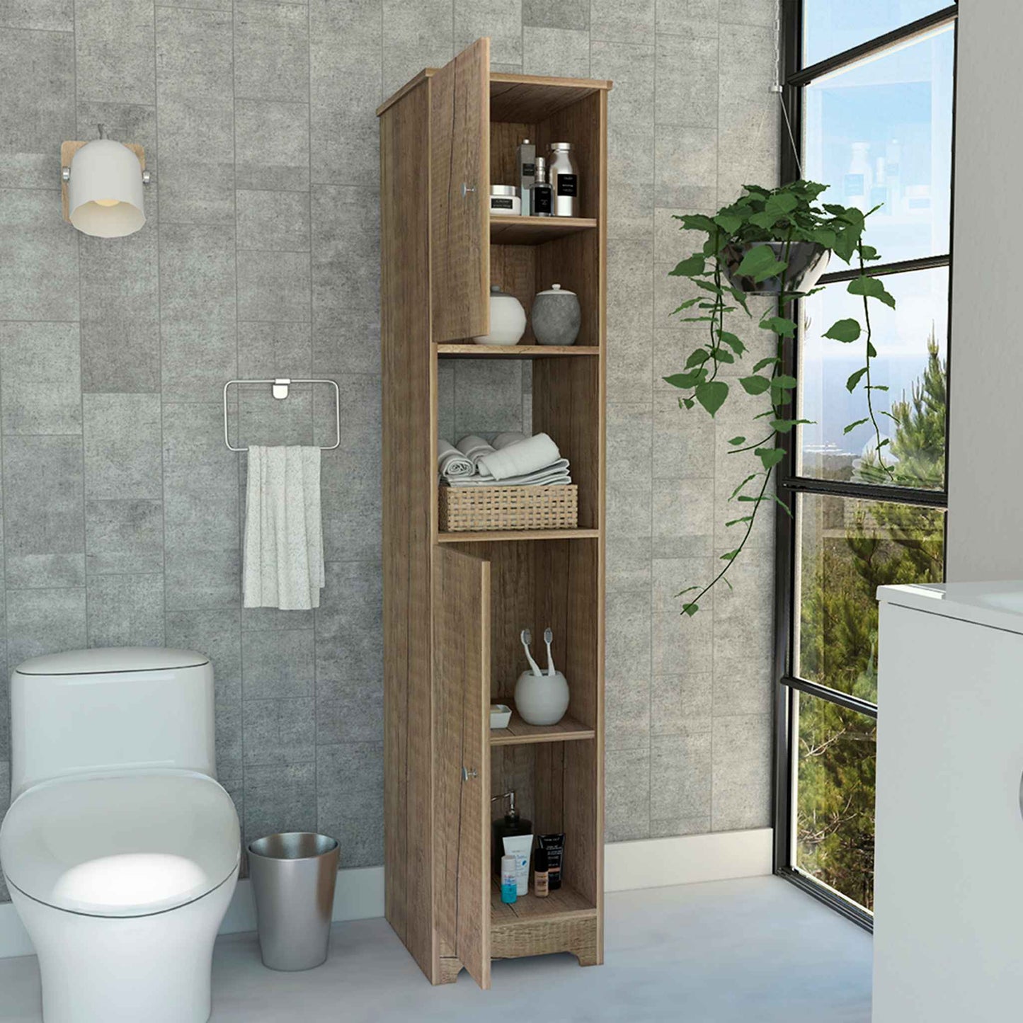 Light Oak Linen Cabinet TuHome 