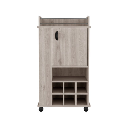 Fargo Bar Cart with Cabinet, 6 Built-in Wine Rack and Casters