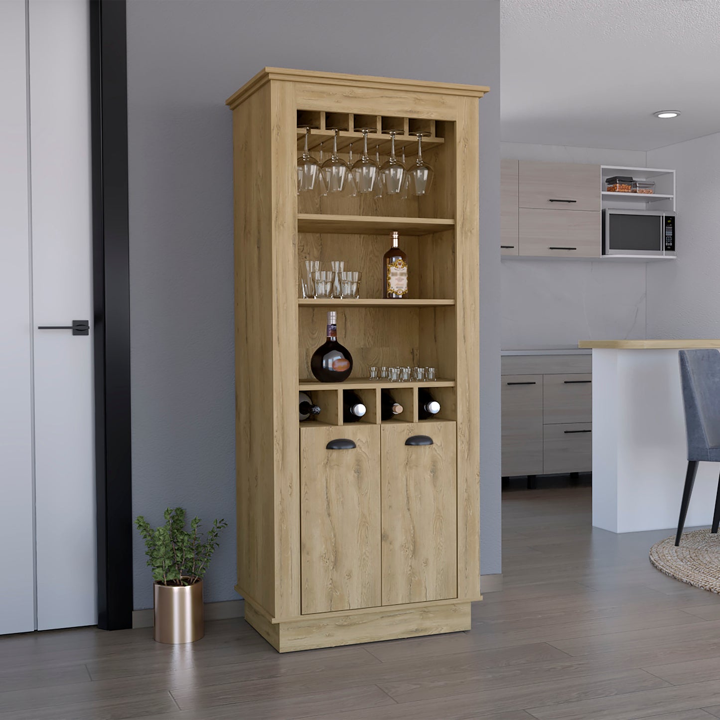 Lafayette Bar Cabinet Cubby shelving and Glass stands