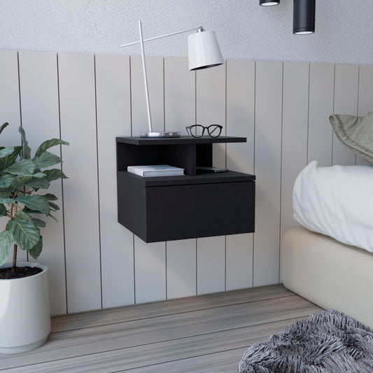 Adele Floating Nightstand, Drawer, Open Top Shelves