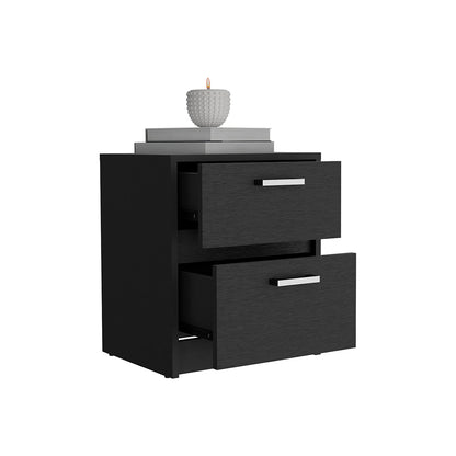 Trivor 2 Drawers Nightstand, Metal Handles