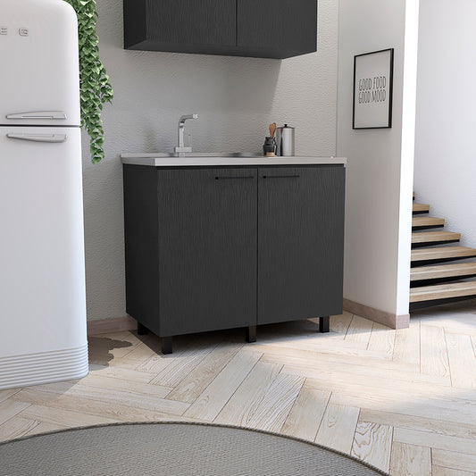 Napoles Utility Sink with Cabinet, Stainless Steel Countertop, Interior Shelf and four legs for Kitchen, Laundry room, Coffe Station