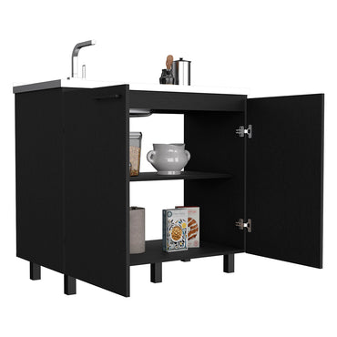 Napoles Utility Sink with Cabinet, Stainless Steel Countertop, Interior Shelf and four legs for Kitchen, Laundry room, Coffe Station