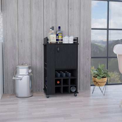 Fargo Bar Cart with Cabinet, 6 Built-in Wine Rack and Casters