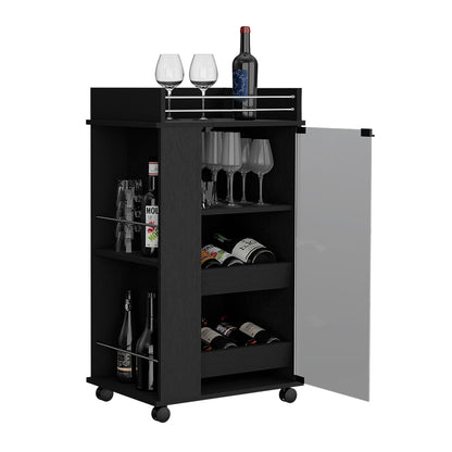 Baltimore Bar Cart with Casters, Glass Door and 2-Side Shelf