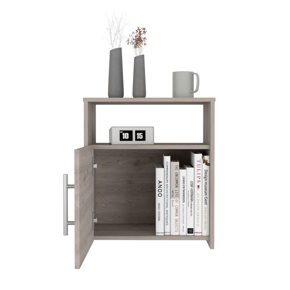 Nordico Nightstand, One Shelf, Single Door Cabinet, Metal Handle