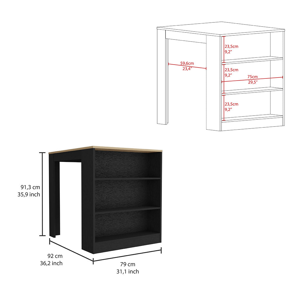 Kitchen Counter Dining Table Tanna,Two Legs, Three Side Shelves