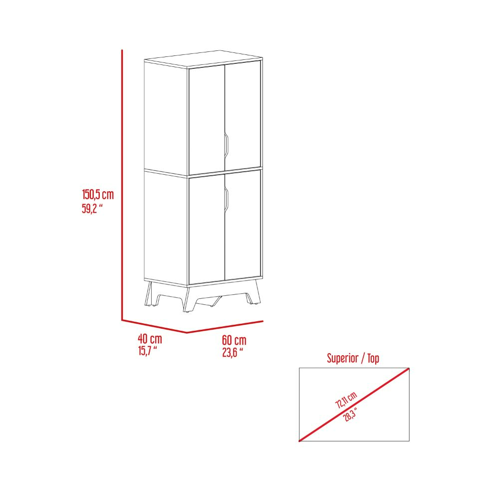 Pamplona Double Kitchen Pantry, Double Door, Four Legs, Four Shelves