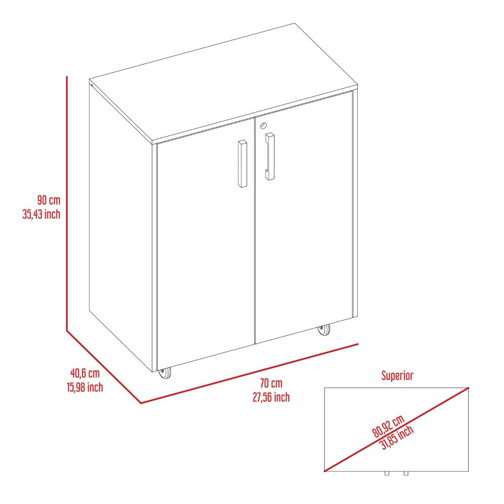 Storage Cabinet, Casters, Double Door, Two Interior Shelves