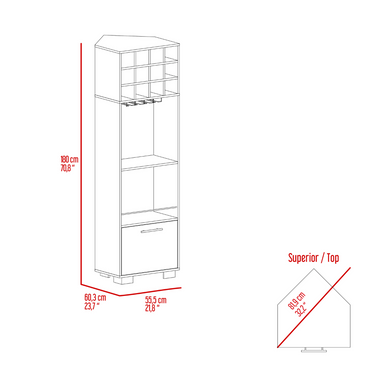 Marsella Corner Bar Cabinet, Eight Wine Cubbies, Two Side Shelves