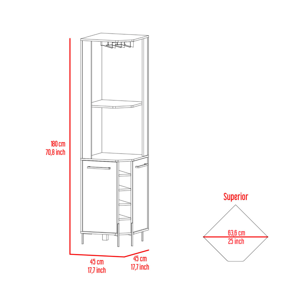 Shangai Corner Bar Cabinet, Two Shelves, Five Wine Cubbies