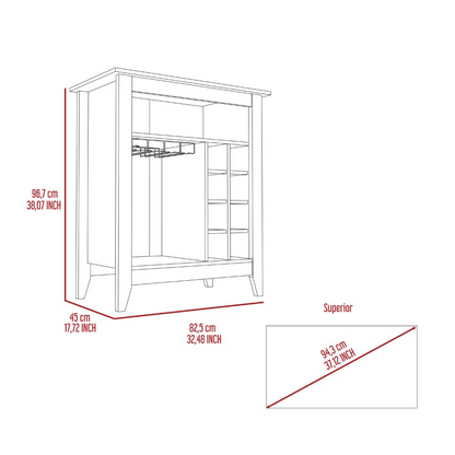 Essential Bar Cabinet, One Open Shelf, Six Wine Cubbies, One Drawer