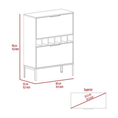 Lyrata Bar Cabinet, Six Wine Cubbies, Double Door