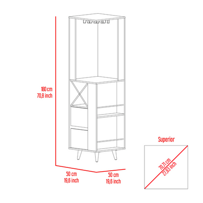 Salem Corner Bar Cabinet, Two External Shelves, Two Drawers, Four Wine Compartments