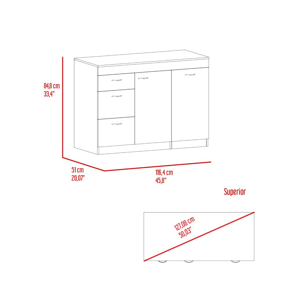 Grecia Kitchen Base Cabinet,Three Drawers, Two Internal Shelves