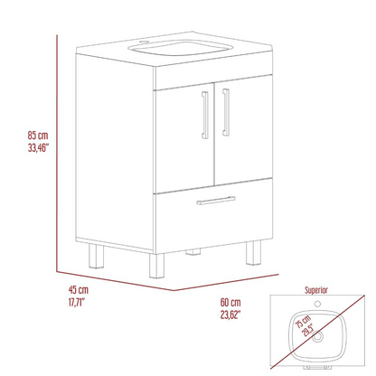 Velloc Single Bathroom Vanity, Double Door Cabinet, One Drawer