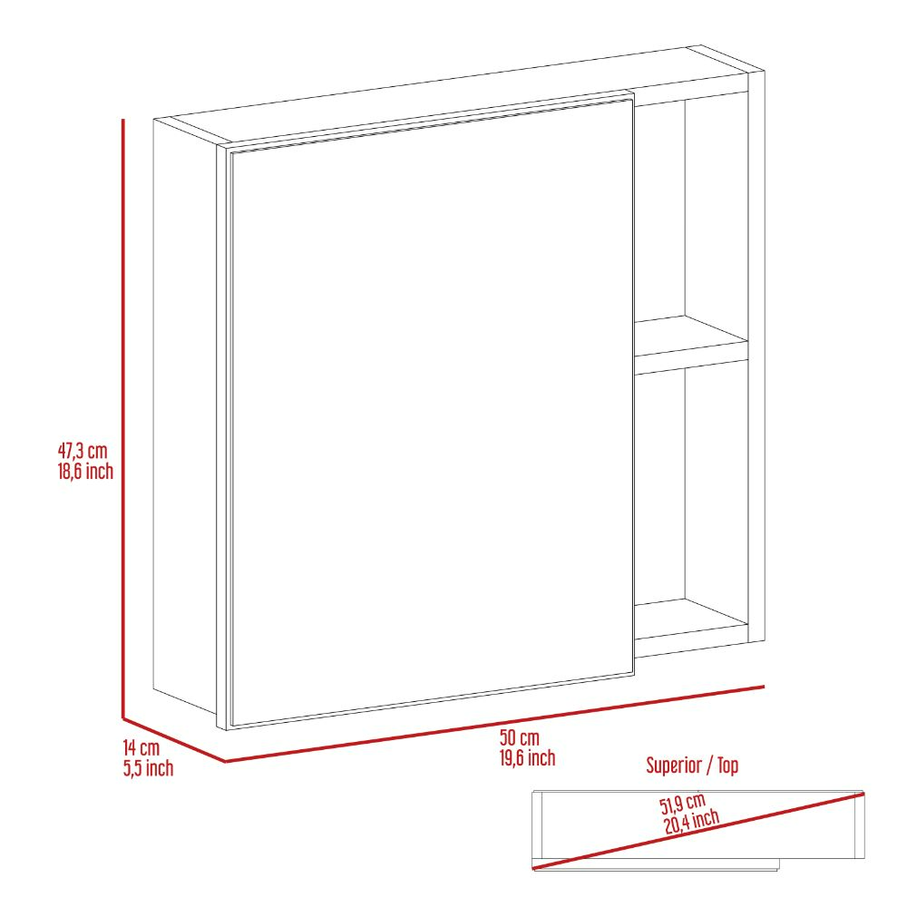 Oman Medicine Cabinet, Three Internal Shelves, Single Door, Two External Shelves