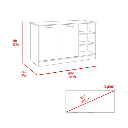 Ginger Kitchen Island, Three Open Shelves, Two Cabinets