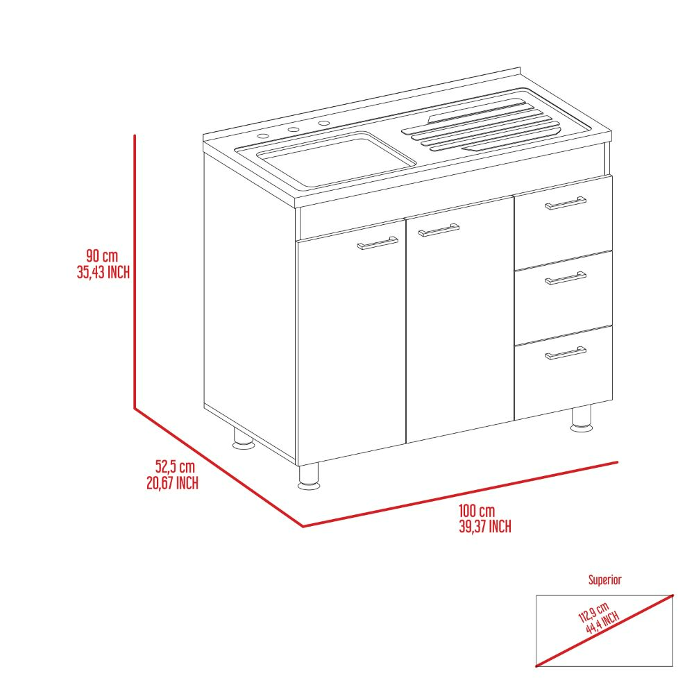 Ferreti Base Cabinet , Three Drawers, Double Door, Four Legs