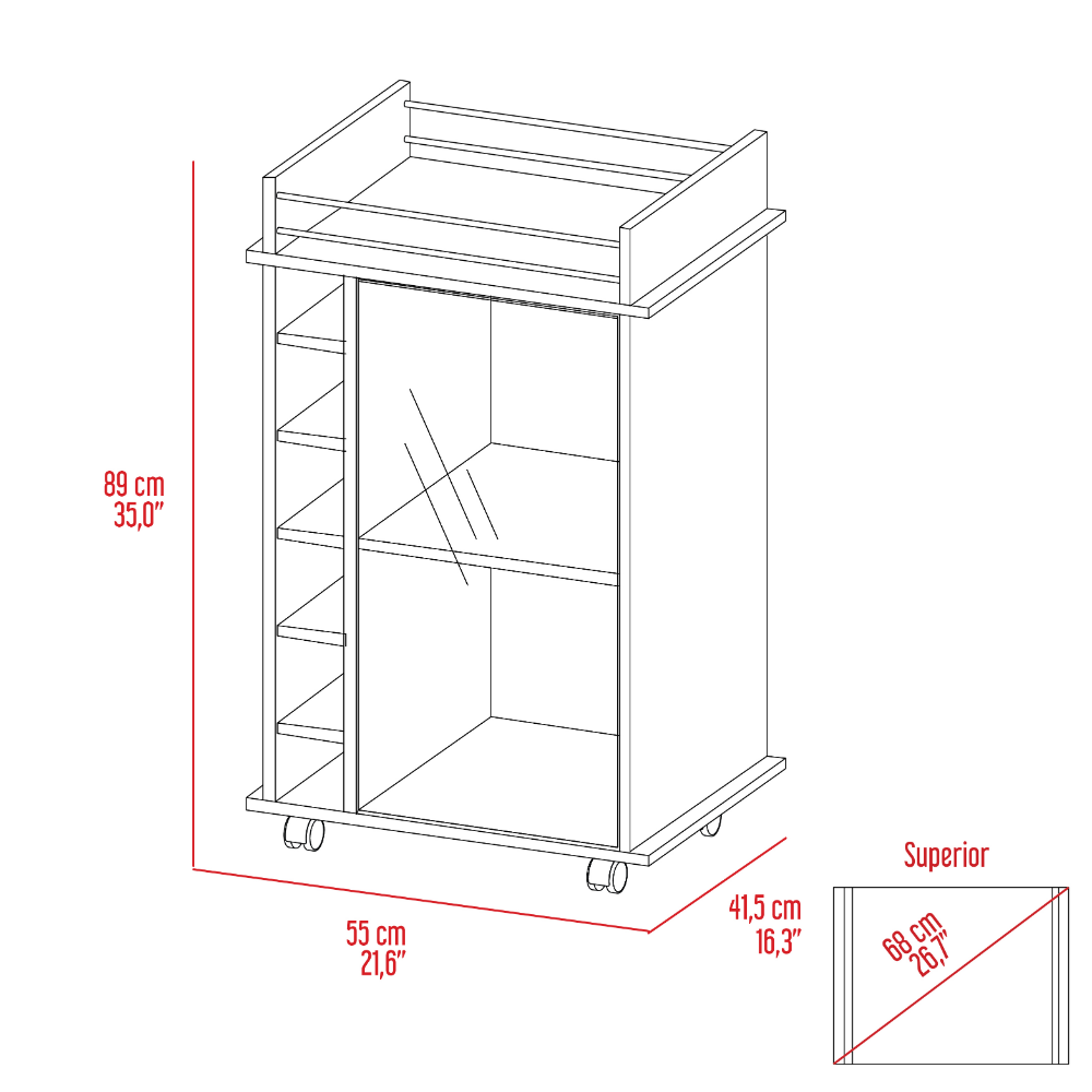 Barbieri Bar Cart with six cubbies vertically line