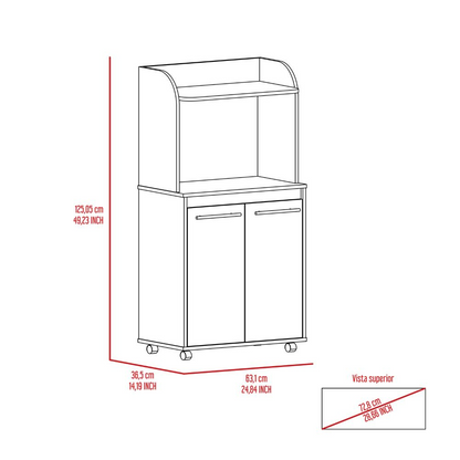 Kira Kitchen Kart, Double Door Cabinet, One Open Shelf, Two Interior Shelves